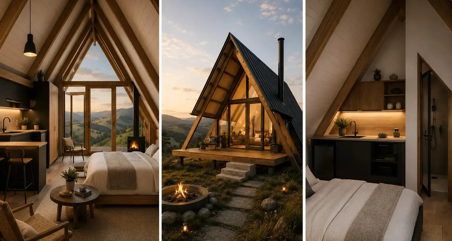 Luxury A-Frame Cottage Exterior & Interior Views